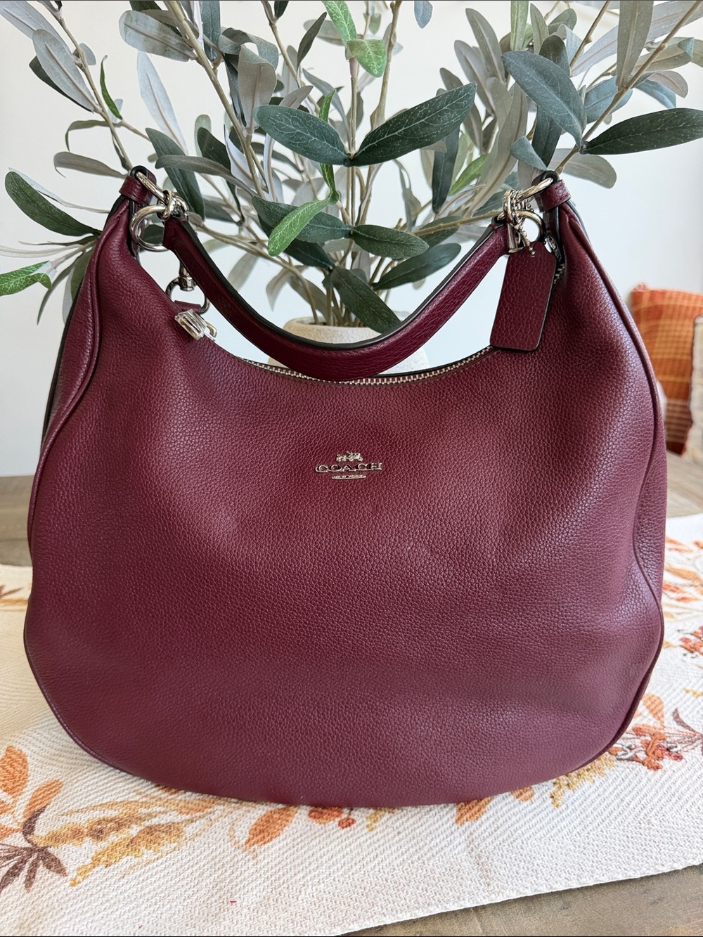 Coach Pebbled Leather Hobo Bag in Bordeaux